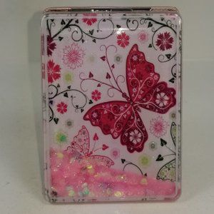 Butterfly snowglove affect floating glitter and hearts misrror compact.